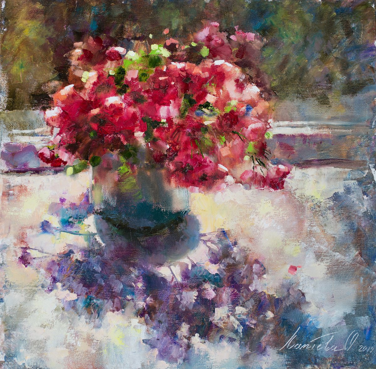 Flowers On My Window By Olha Laptieva, 16 X 16, Artwork For Sale On Artfinder