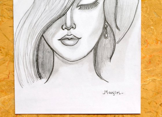 Shy Face Beauty drawing on paper
