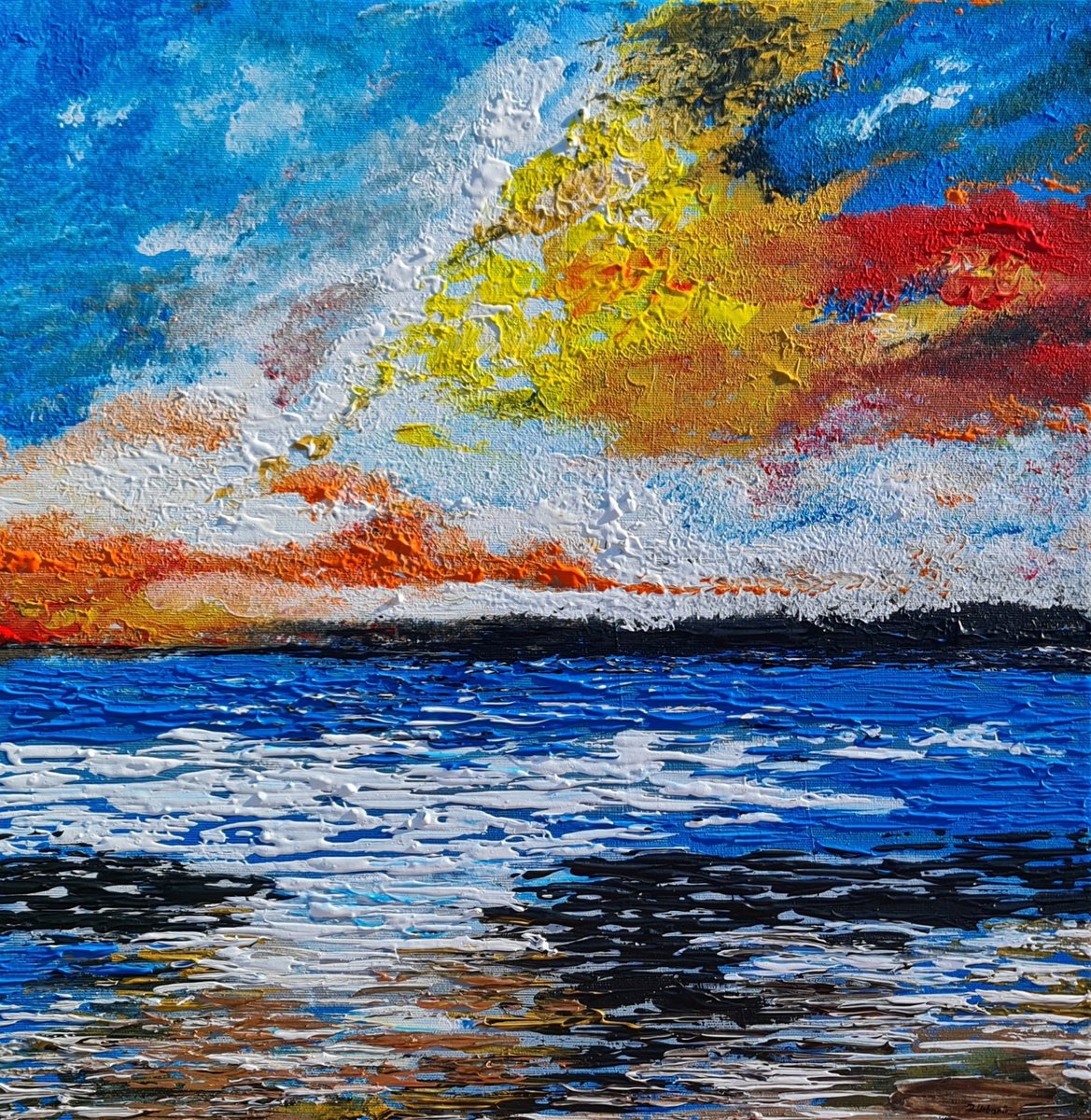 Abstract Landscape Acrylic Painting By Daniel Urbani?k, 20 X 20, Abstract Seascape, Original Artwork