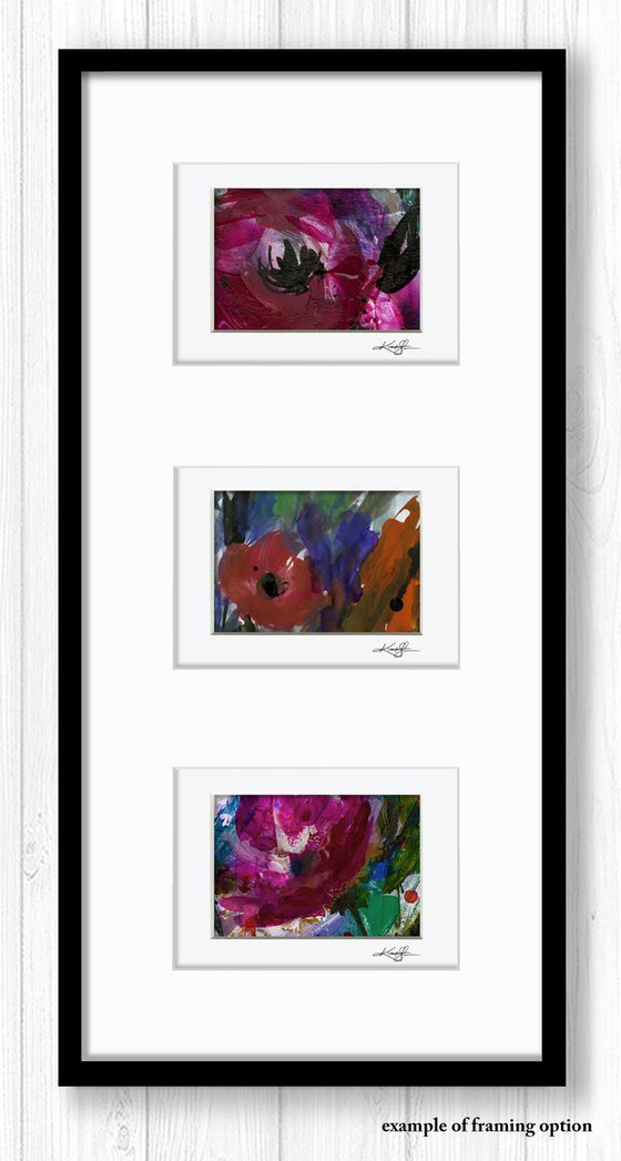 Abstract Floral Collection 10 - 3 Flower Paintings in mats by Kathy Morton Stanion