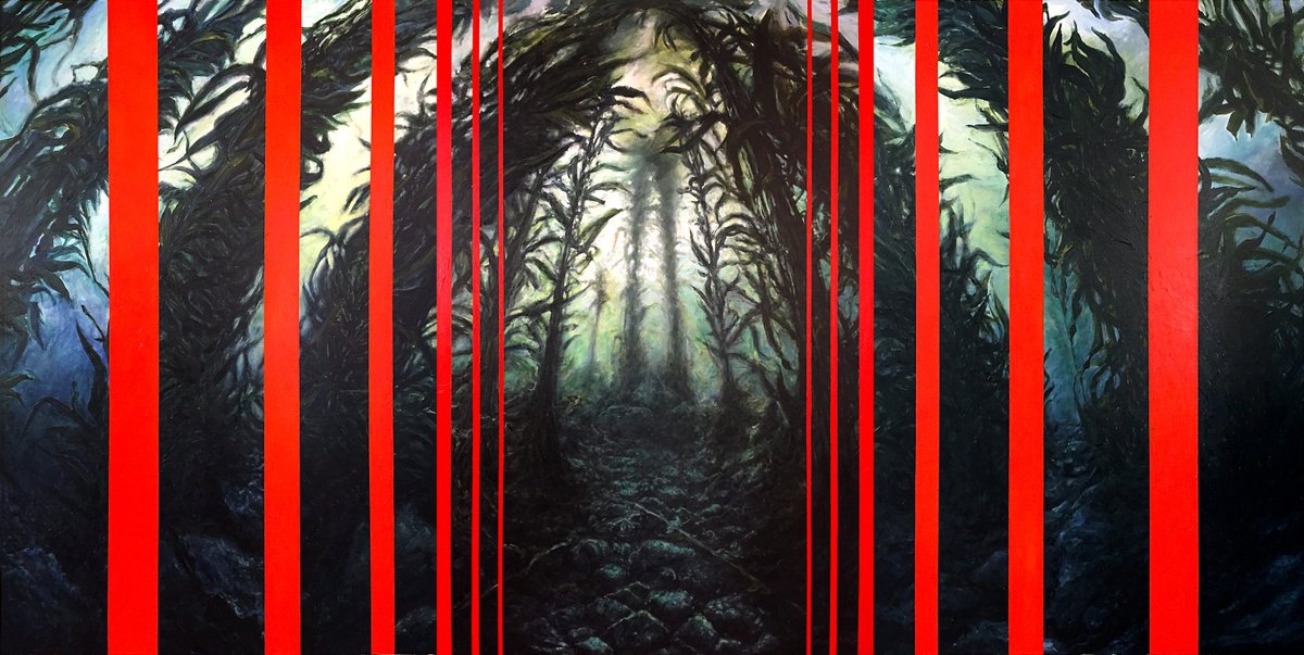 Impressionistic Landscape Acrylic Painting By Alex Nizovsky, 120 X 60, Kelp Forest / Golden Gate, Original Artwork