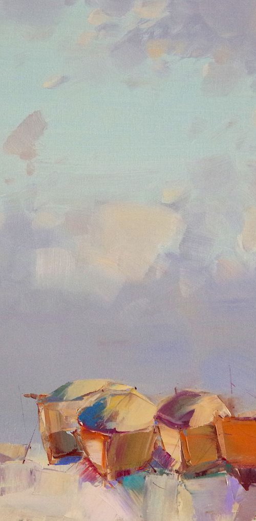 Rowboats, Seascape Original oil painting, Handmade artwork, One of a kind by Vahe Yeremyan