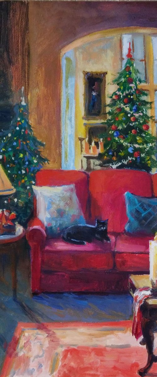 Christmas Interior with Cat by Ann Krasikova
