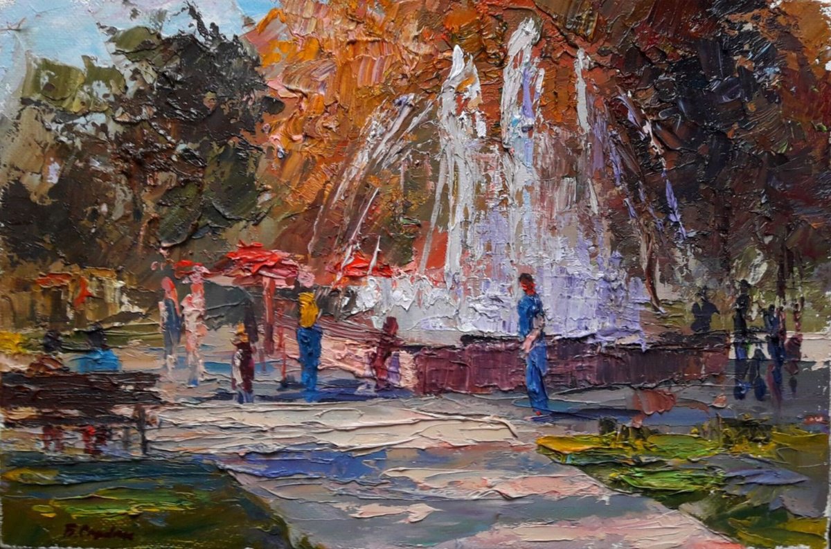 Oil painting Fountain. Kremenchuk Serdyuk Boris Petrovich nSerb854 by Boris Serdyuk
