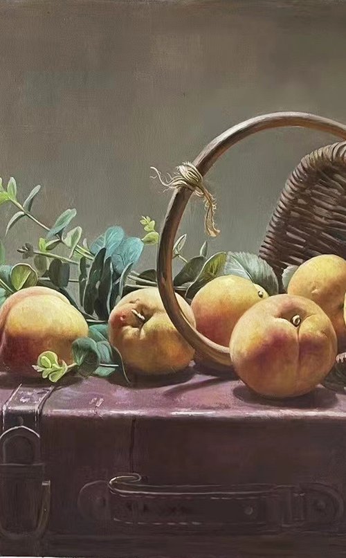 Still life:peaches in the basket by Kunlong Wang