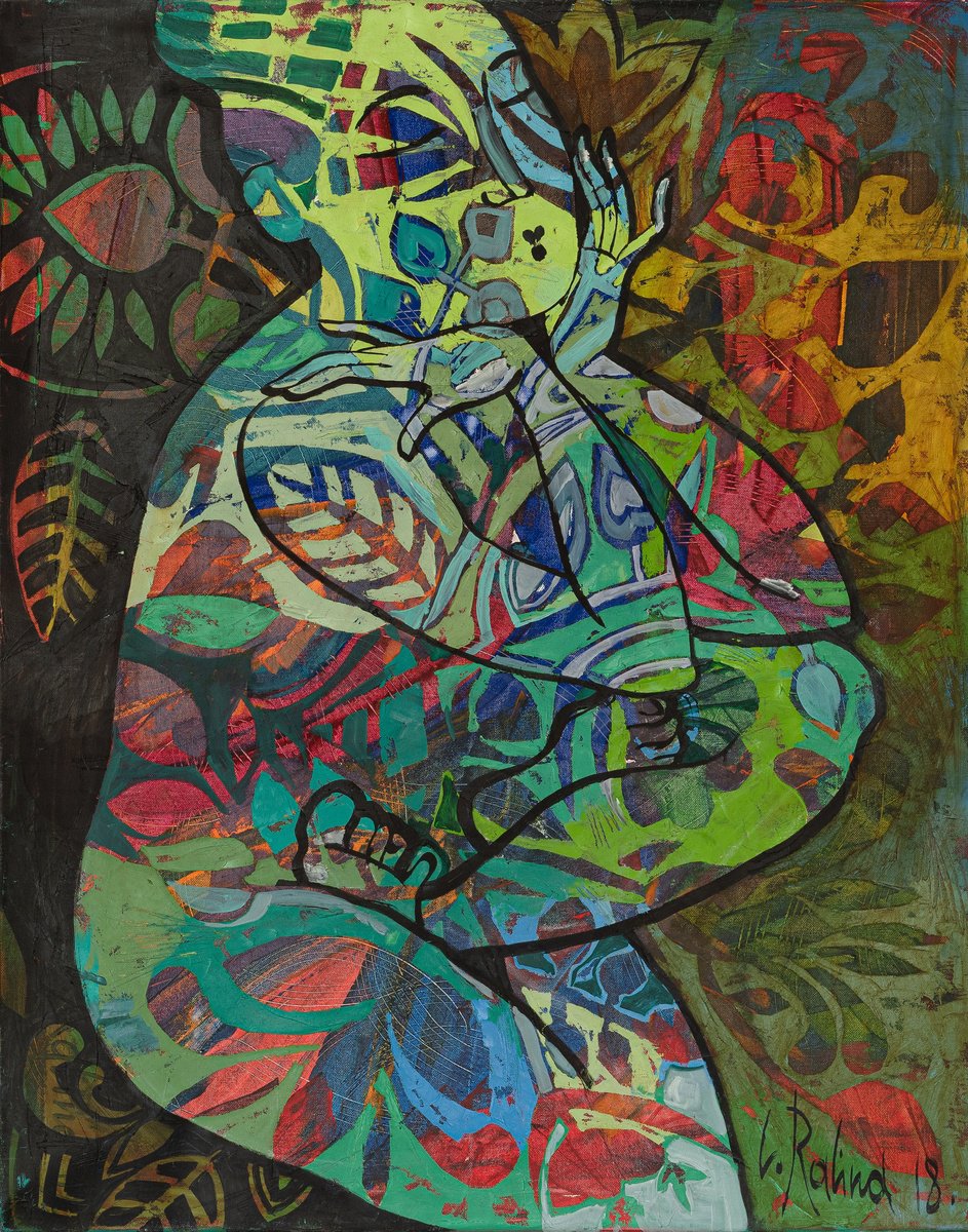 Abstract Oil Painting By Yelena Ralina, 31 X 39", Lovely Bonds, Original Artwork