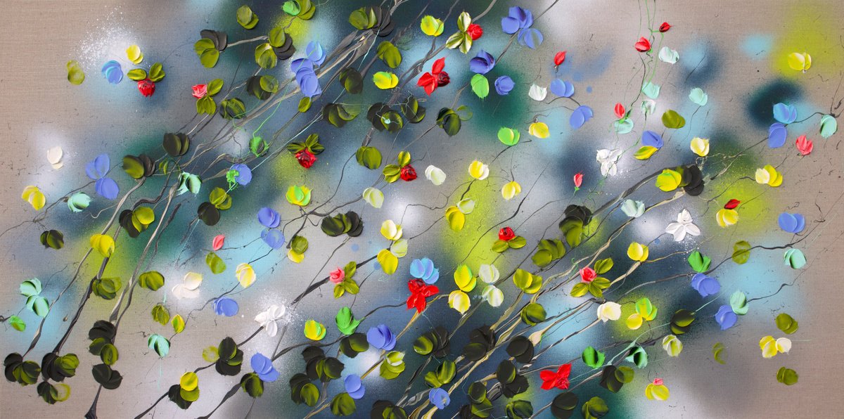 Impressionistic Abstract Acrylic Painting By Anastassia Skopp, 47 X 24, Roses, Original Artwork