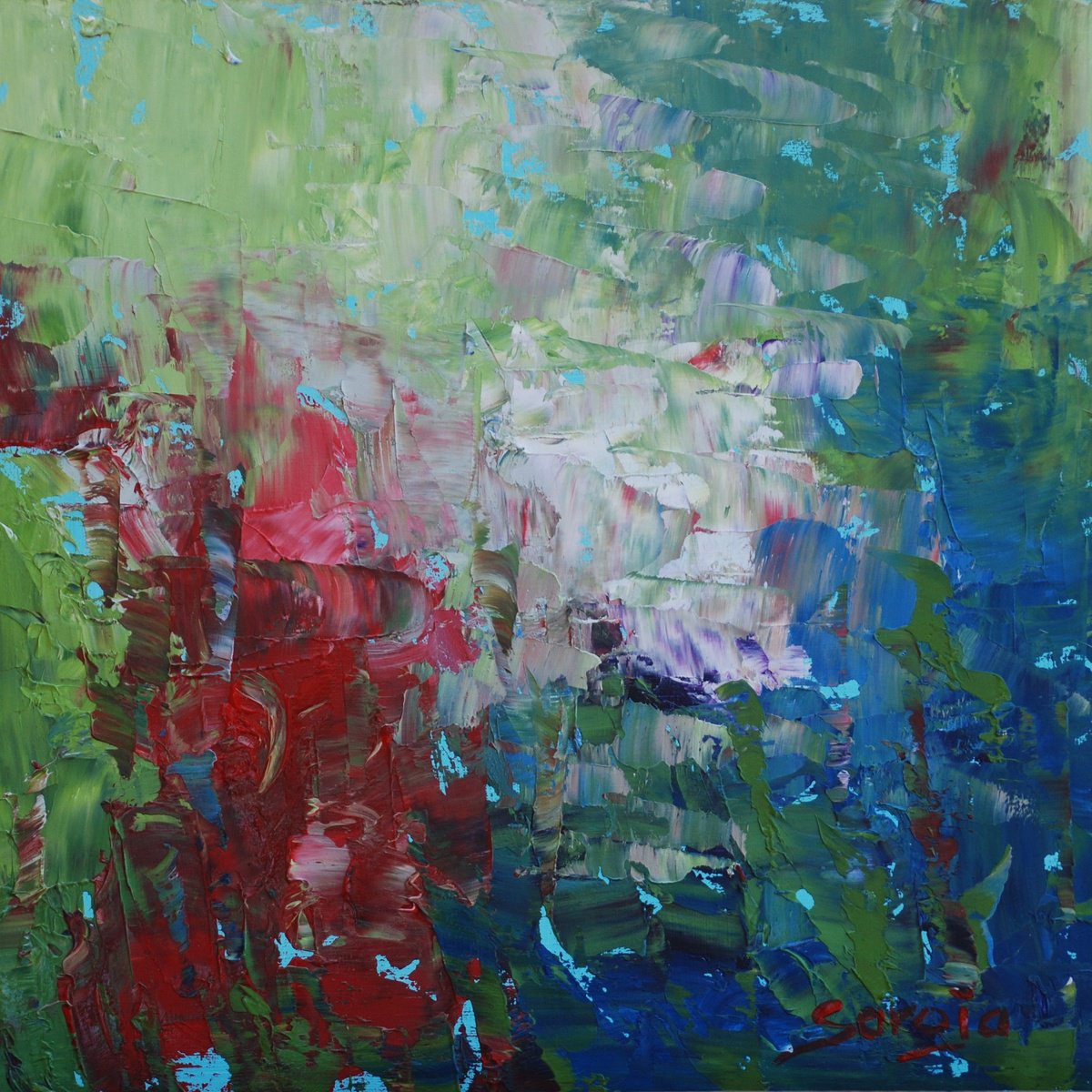 Abstract Landscape Oil Painting By Saroja Van Der Stegen, 12 X 12", Spring Ref#:1299-30Q, Original Artwork