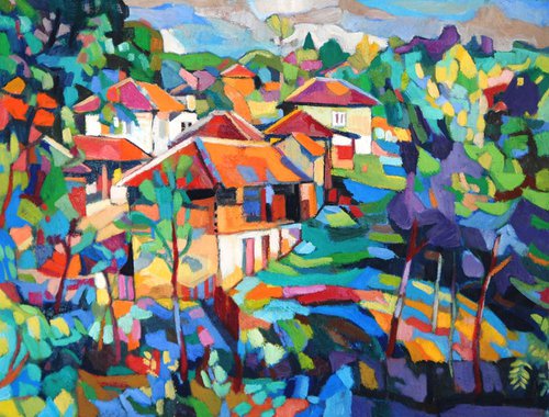 Mountain Village / 65 x 50 cm by Maja Đokić Mihajlović