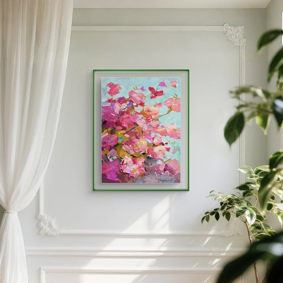 Blossoming cherry tree branches.