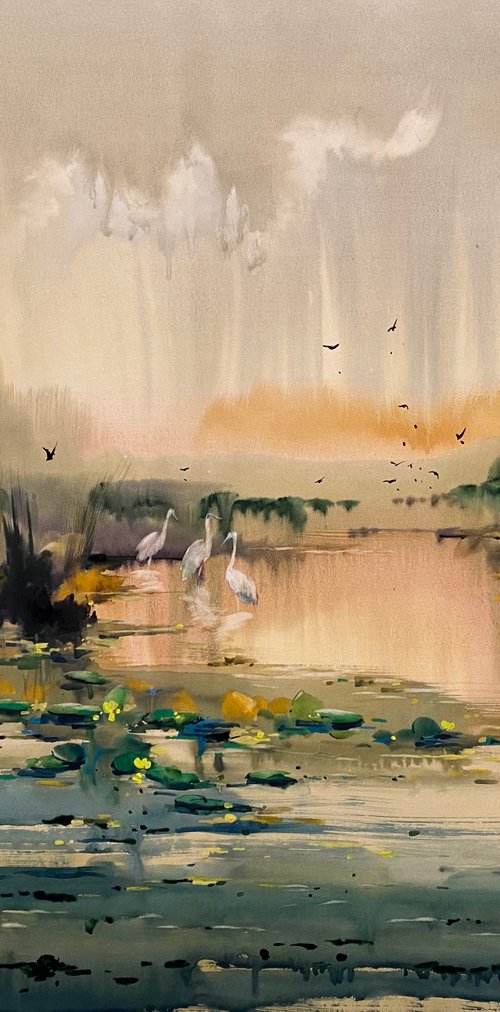 Sold Watercolor “August mood. Danube Delta” perfect gift by Iulia Carchelan