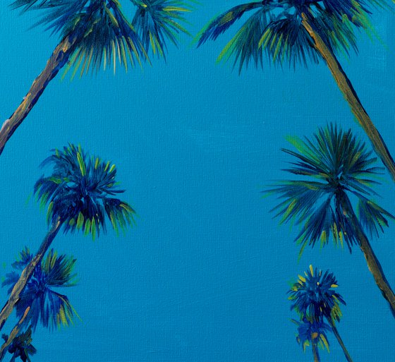 Palm Trees on the road, on Turquoise Background