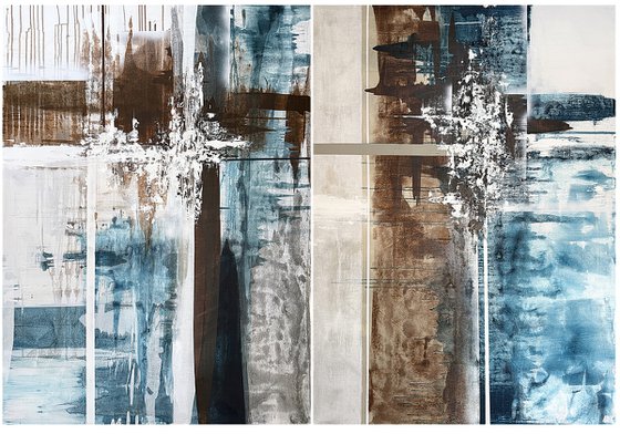 Boundaries of Color.Teal Umber Diptych