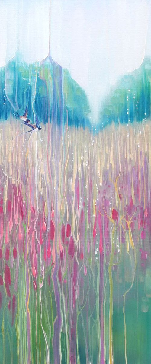 SUMMER MEADOW WITH SWALLOWS BY GILL BUSTAMANTE by Gill Bustamante