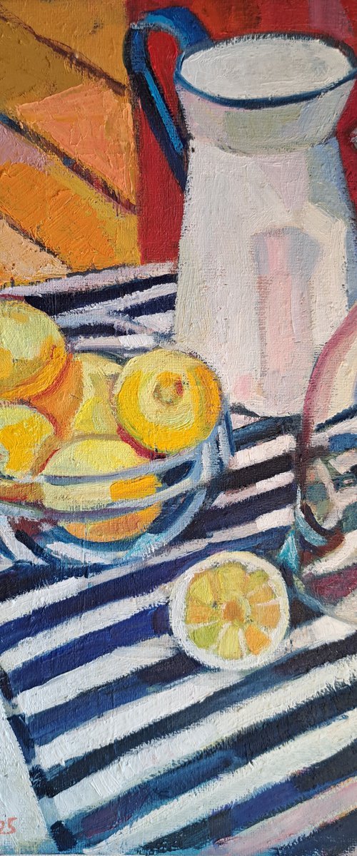 Still life with striped drapery by Maja Đokić Mihajlović