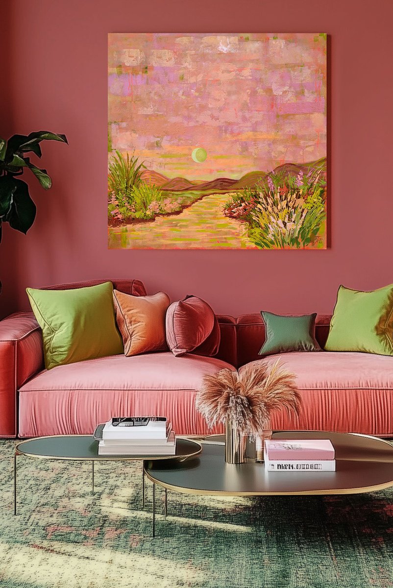 Impressionistic Landscape Acrylic Painting By Ekaterina Prisich, 41 X 41, Mystical River, Original Artwork