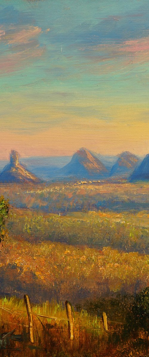 Sunrise on Glasshouse Mnts by Christopher Vidal
