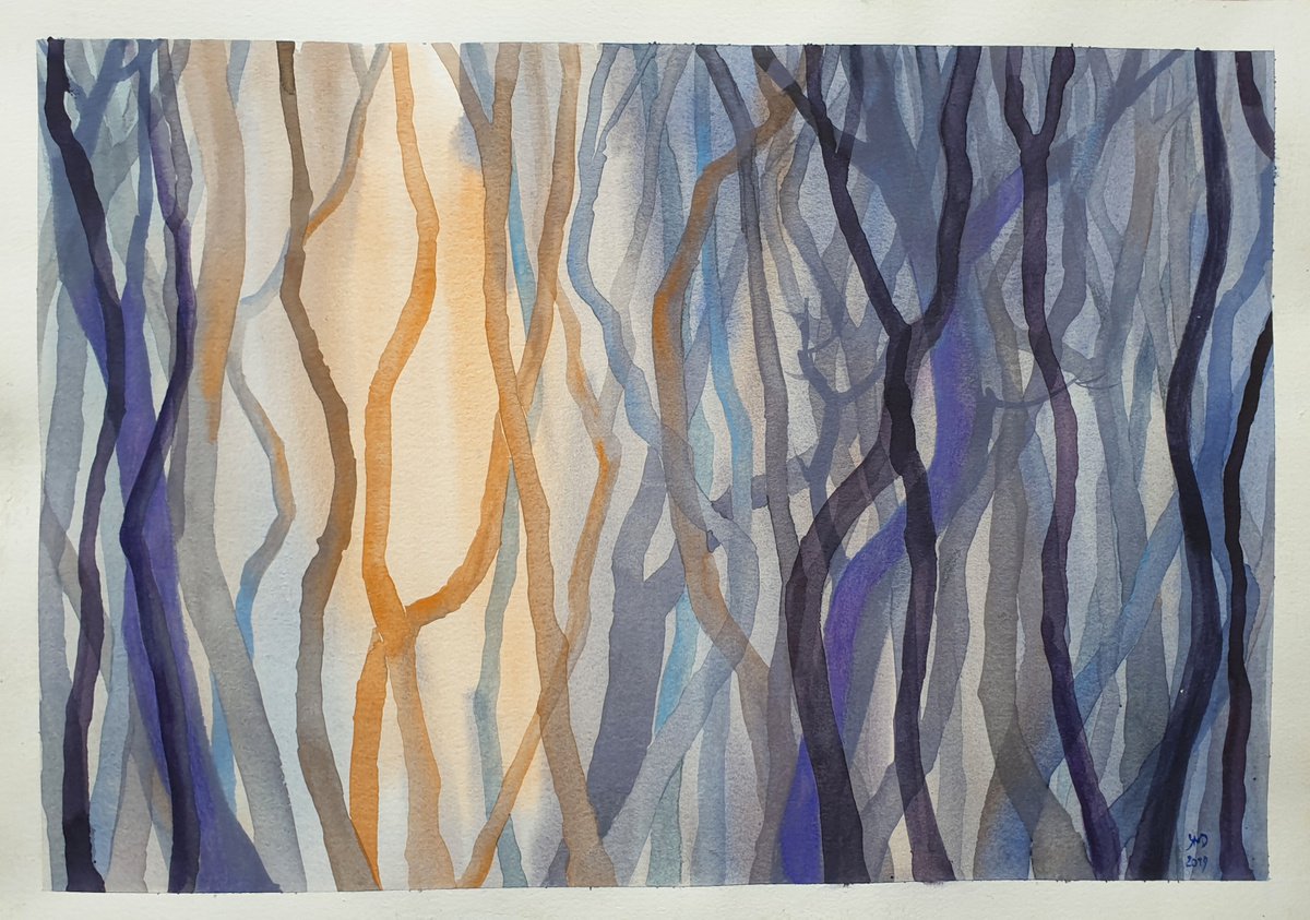 Forest trees at dusk by Ksenia June