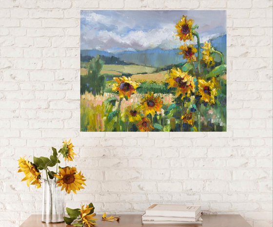landscape of a field with sunflowers