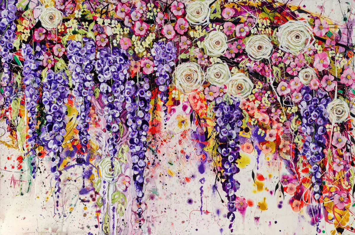 Expressive Oil Painting , Wisteria Solstice By Angie Wright, 71 X 47, Artwork For Sale On Artfinder