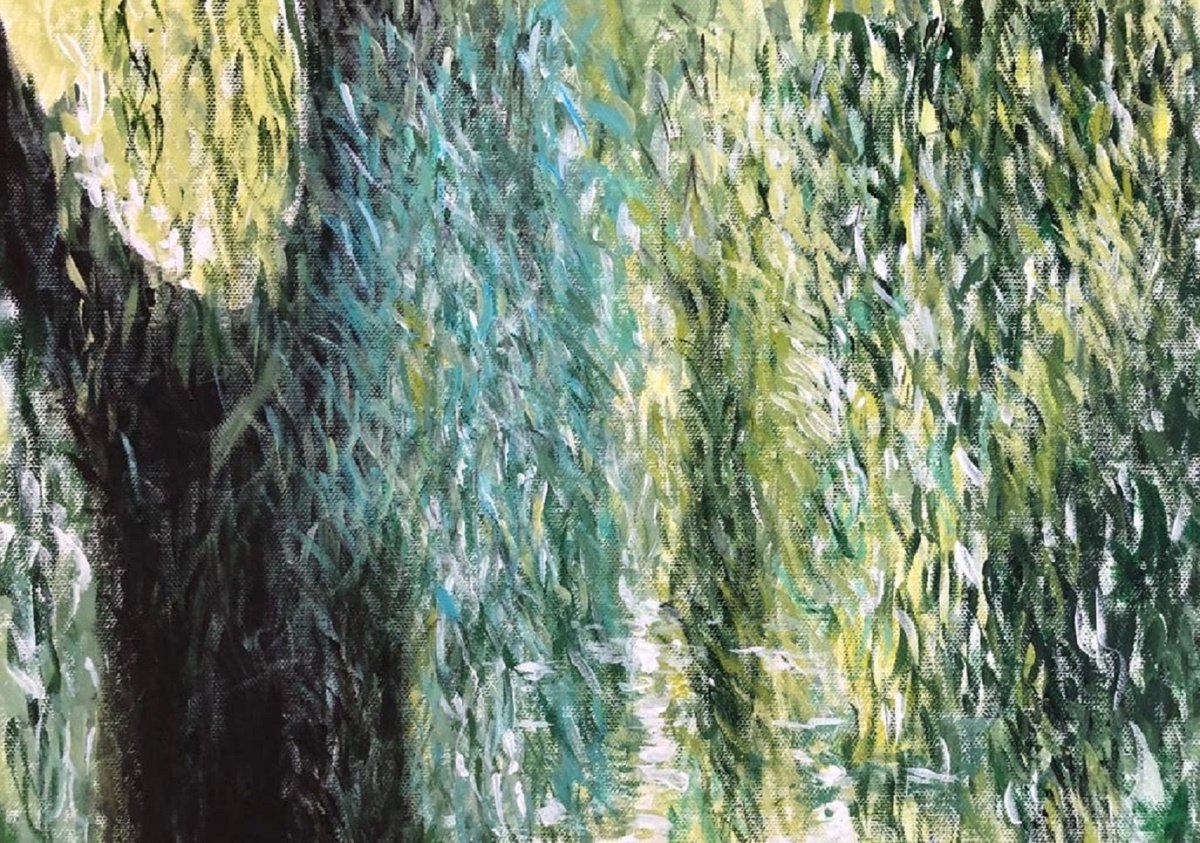 Impressionistic Botanical Acrylic Painting By Shabs Beigh, 16 X 12", Weeping Willows, Original Artwork