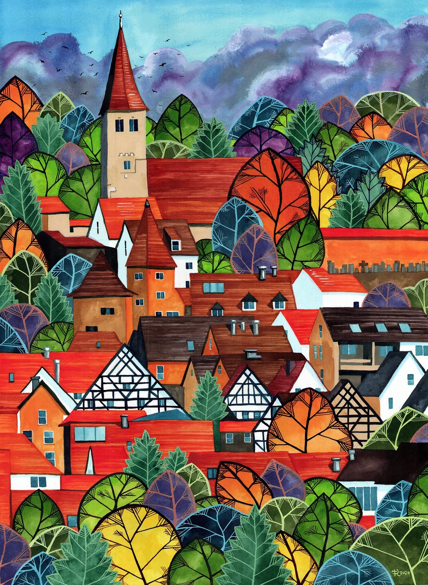 Illustrative Cityscapes Watercolour By Terri Smith, 25 X 33", Greding, Germany, Original Artwork