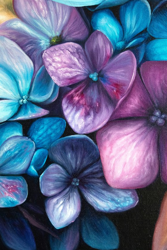 Hydrangea | Realism blue and violet flowers