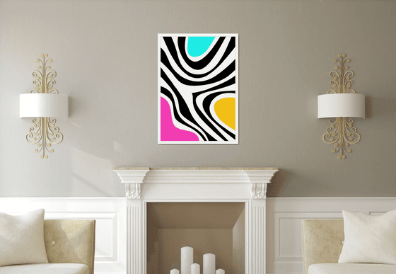 Abstraction artwork zebra multi-colored yellow pink black blue stripes