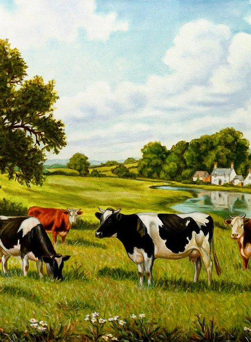 SUMMER IDYLL - COWS IN A MEADOW by Vera Melnyk