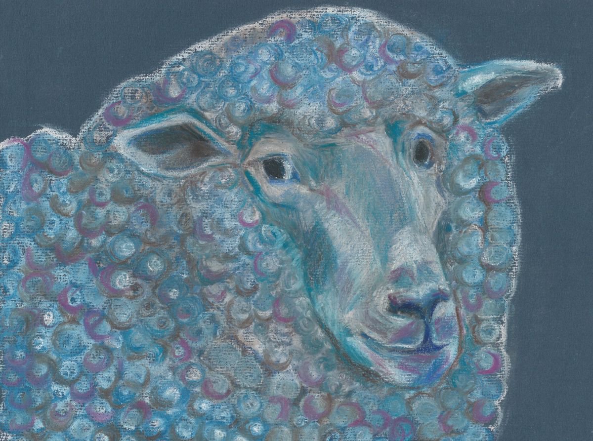 Blue Sheep Wax Pastels on Paper by Charlotte Williams
