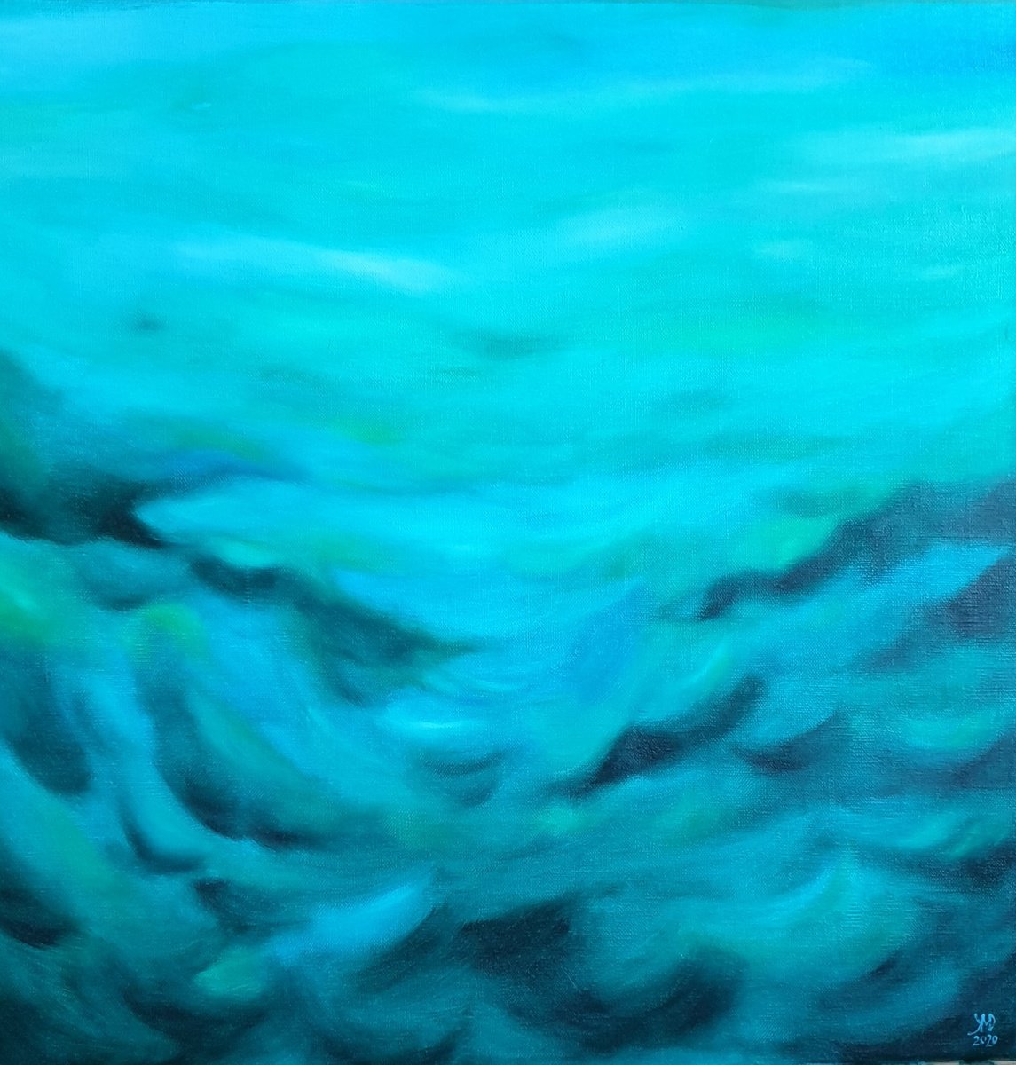 Expressive Abstract Oil Painting By Ksenia June, 20 X 20", Into The Depth, Original Artwork