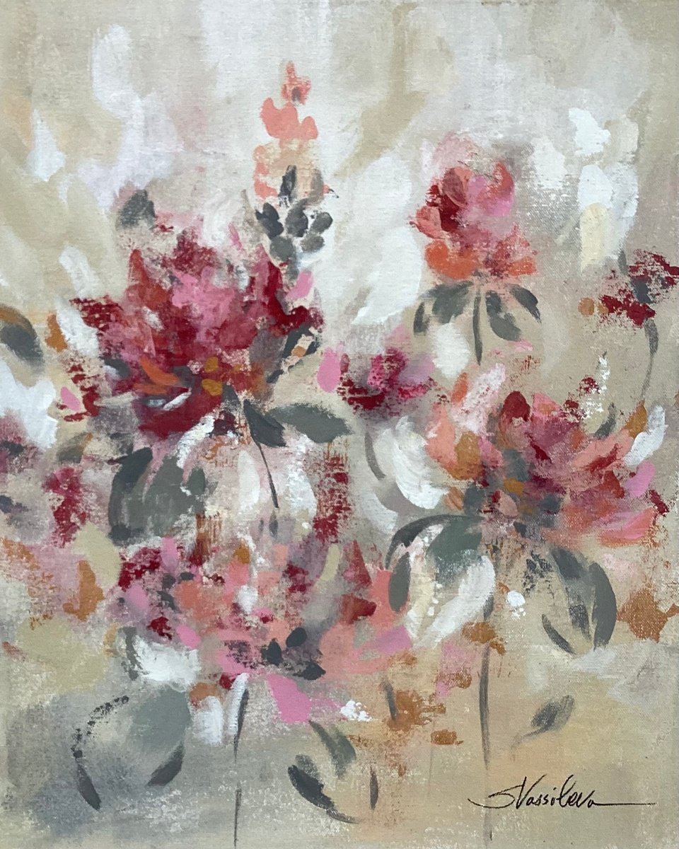 Ping, Gray and Gold Floral III by Silvia Vassileva