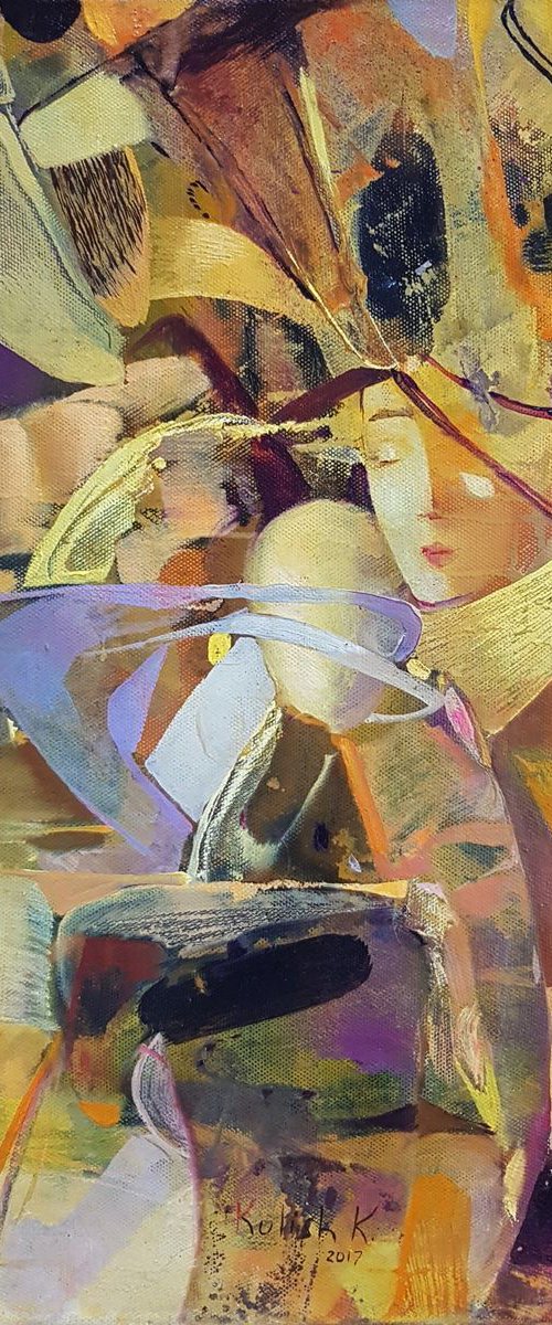 Abstract brown, woman oil painting by Kate Kulish