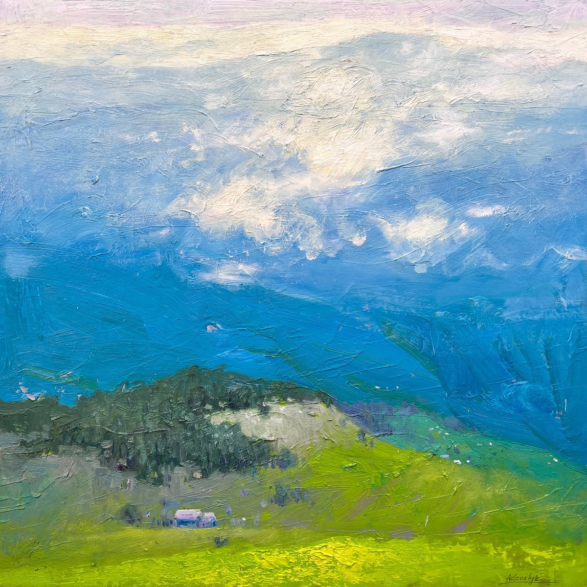 Impressionistic Landscape Oil Painting By Andrii Kovalyk, 20 X 20, Before The Rain In Carpathians, Original Artwork