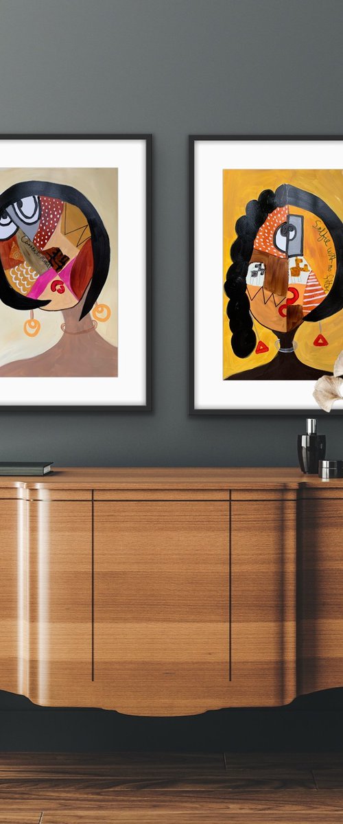 Selfie 8,9(Diptych) by Rashna Hackett