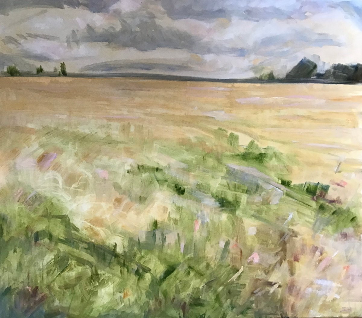 Impressionistic Landscape Oil Painting By Sandra Haney, 31 X 28", Across The Plateau, Original Artwork