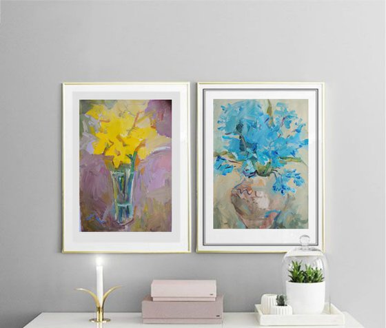 Yellow Flowers. Daffodils. Impressionist Flowers. Home/ Office Decor Idea.