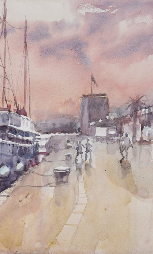 Trogir in sunset by Goran Žigolić Watercolors