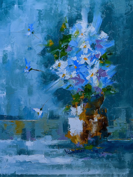 still life painting. Flowers in vase. gift art
