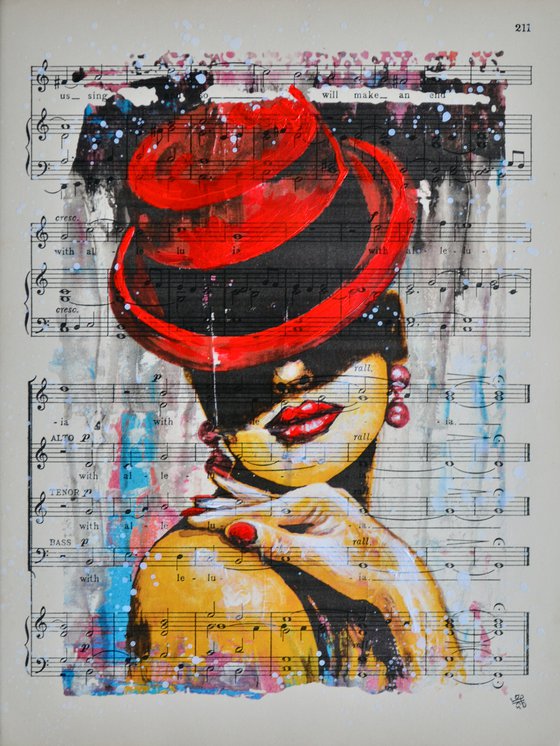 In The Shade - Collage Art on Vintage Sheet Music Page
