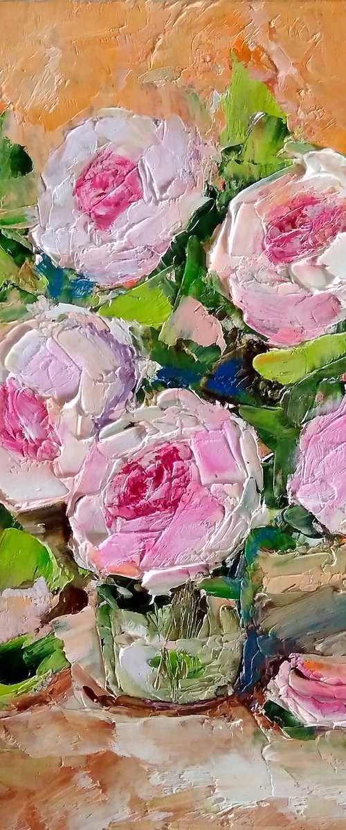 Pink Floral Painting Original Art Small Oil Artwork Flower Wall Art by Yulia Berseneva