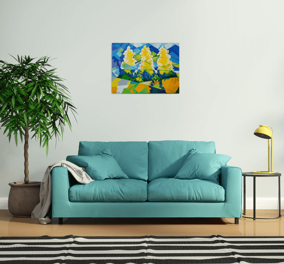Three trees (60x80cm, cubism, oil painting, ready to hang)