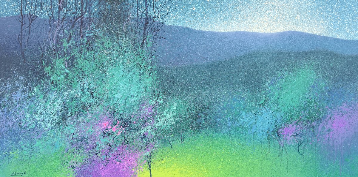 Impressionistic Landscape Acrylic Painting By Andrii Kovalyk, 79 X 39, The Birth Of Mystery, Original Artwork