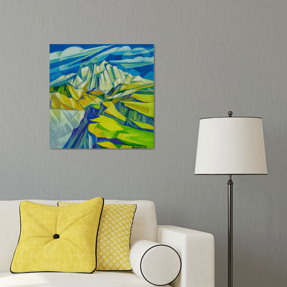 Cubism - Mountains (60x60cm, cubism, oil painting, ready to hang)