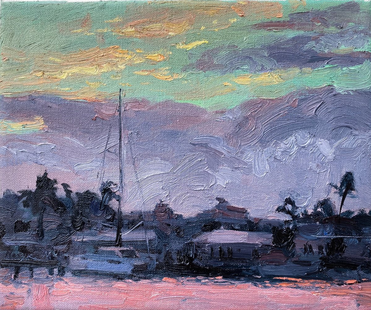 Impressionistic Landscape Oil Painting By Nataliia Nosyk, 12 X 10", Florida Sunrise, Original Artwork
