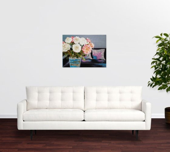 White Flowers by the Sofa