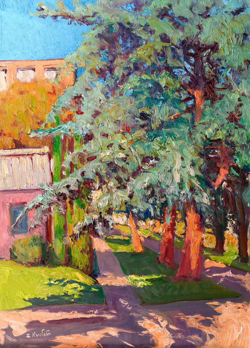 Expressive Landscape Oil Painting By Suren Nersisyan, 22 X 30", Cedars Of Los Angeles, Original Artwork