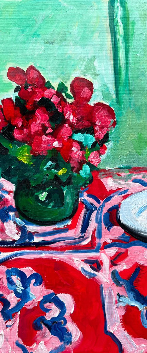 Still Life with Geraniums by Maiia Axton