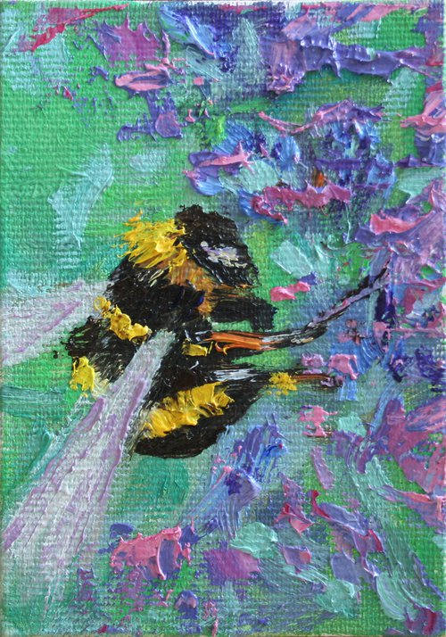 Bumblebee 08  / From my series "Mini Picture" /  ORIGINAL PAINTING by Salana Art Gallery
