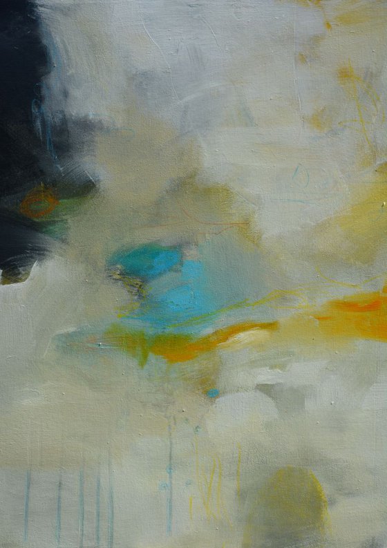Blue Hole , 72x30, Yellow and blue Abstract Painting ready to hang